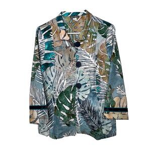 Simply Art by Dolcezza Small Button Front Jacket Pockets Palm Leaf Tropical ae13